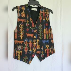 Billie Martin The Vest Company Womens Black Multicolor Aztec Print Vintage 90s M